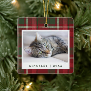Tartan Kat Huisdier Foto Aandenken Kerstmis Keramisch Ornament
