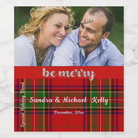 Tartan, Kerst Plaid, Foto Wijn Etiket (Enkel label)