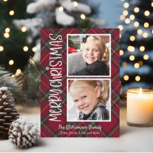 Tartan Kerst Plaid Twee Foto Kaart
