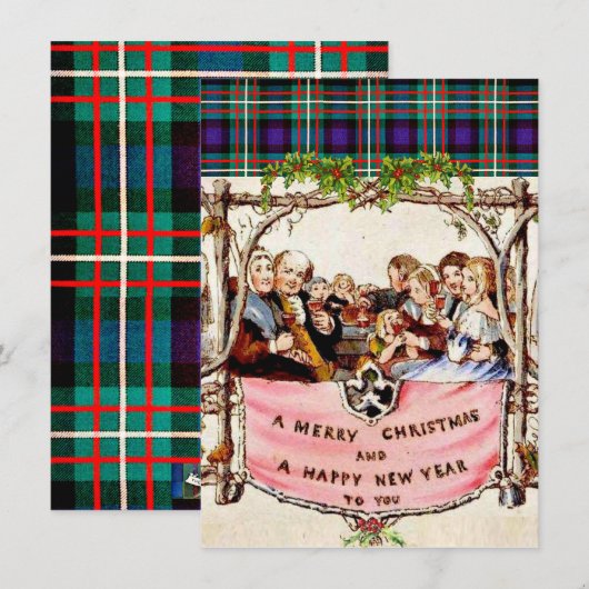 Tartan Kerstmis Kaart of uitnodiging (Voorkant / Achterkant)