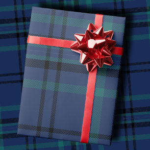 Tartan Kerstmis met donkerdere tinten marineblauw Cadeaupapier
