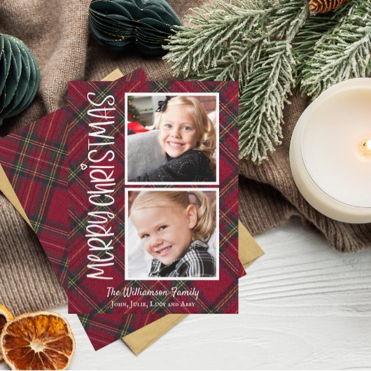 Tartan Kerstmis Plaid Twee Fotokaart Kaart