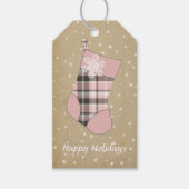 Tartan Kerstmis Roze en Grijs ID209 Cadeaulabel (Voorkant)