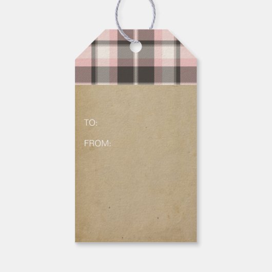 Tartan Kerstmis Roze en Grijs ID209 Cadeaulabel (Achterkant)