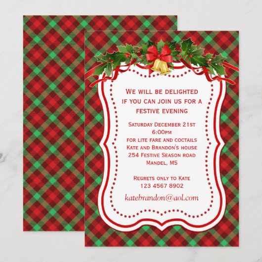Tartan laat kerstfeestvieren uitnodiging achter (Voorkant / Achterkant)