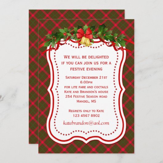 Tartan laat kerstfeestvieren uitnodiging achter (Voorkant / Achterkant)
