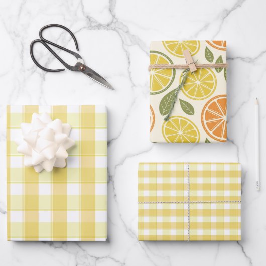 Tartan lemon yellow set wrapping paper (Voorkant)