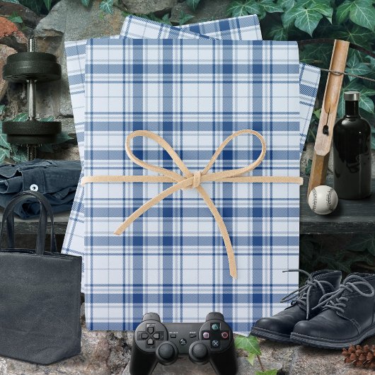 Tartan - Levendig Pastel blauw naar Navy Blue Inpakpapier Vel