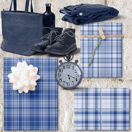 Tartan - Licht naar Navy blauw Anders Inpakpapier Vel