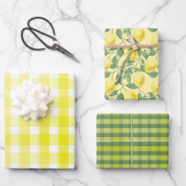 Tartan madeliefje citroengele groene set inpakpapi inpakpapier vel