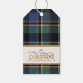 Tartan Merry Christmas Blue Gold Lijst ID1141B Cadeaulabel (Voorkant)