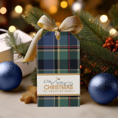 Tartan Merry Christmas Blue Gold Lijst ID1141B Cadeaulabel