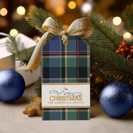 Tartan Merry Christmas Blue Gold Lijst ID1141B Cadeaulabel
