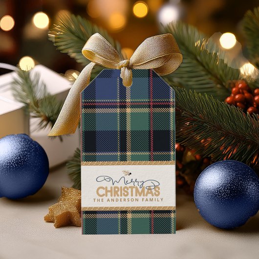 Tartan Merry Christmas Blue Gold Lijst ID1141B Cadeaulabel