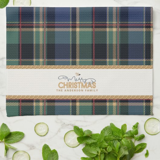 Tartan Merry Christmas Gold Frame ID1141B Theedoek (Gevouwen)