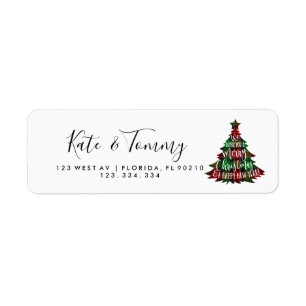 tartan merry kerstboomkaart retouradres etiket