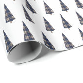 Tartan Mode Kerstboom Patroon Blauw Cadeaupapier (Rol Hoek)
