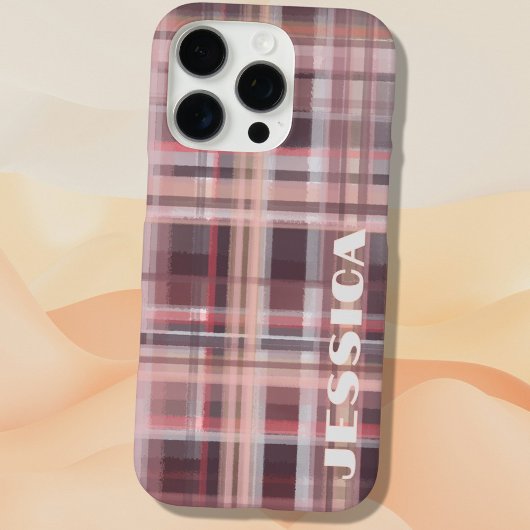 Tartan Monogram Burgundy Red Blush Pink Stripes  Case-Mate iPhone Case