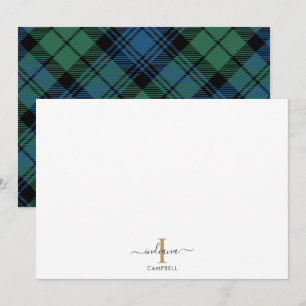Tartan Monogram Initiaal Naam Vakantie Rustieke Pl Notitiekaartje