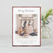 Tartan Motif Kerst Vakantie Fotokaart Sjabloon (Staand voorkant)