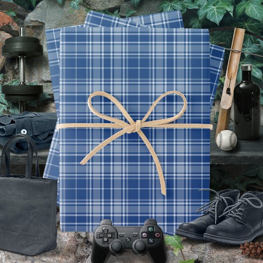 Tartan - Navy blauw naar licht en medium blauw Inpakpapier Vel