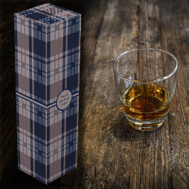 Tartan - Navy Blue en Taupe Wine Box Wijn