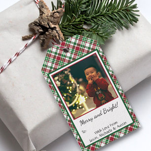 Tartan of Plaid To: Merry & Bright Photo Christmas Cadeaulabel