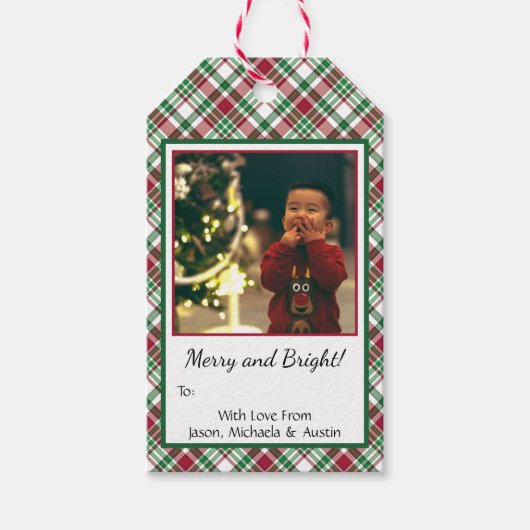 Tartan of Plaid To: Merry & Bright Photo Christmas Cadeaulabel (Voorkant)
