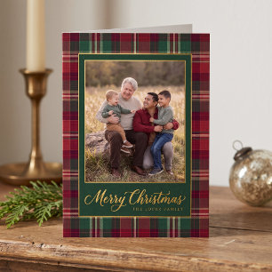 Tartan ontwerp vrolijk kerstfeest familie foto folie feestdagenkaart