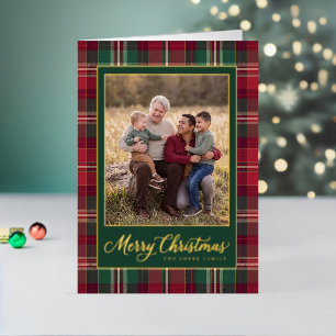 Tartan ontwerp vrolijk kerstfeest familie foto folie feestdagenkaart