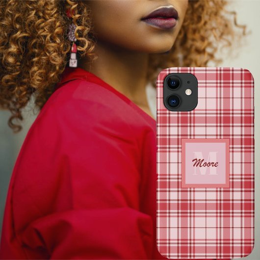 Tartan - Pastel Roze met Cerise en Maroon Rood Case-Mate iPhone Case