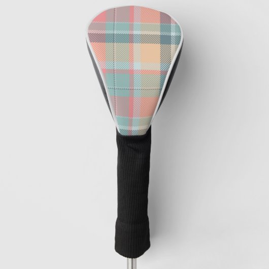 Tartan Pastels Peach Mint Citroen Stijlvol patroon Golfheadcover (Voorkant)
