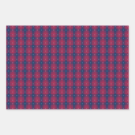 Tartan - Patriottisch - Rode Blauwe Witte Stars Inpakpapier Vel (Voorkant 2)