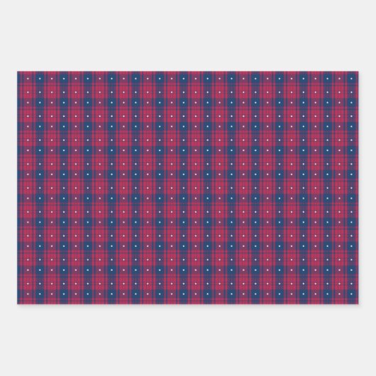 Tartan - Patriottisch - Rode Blauwe Witte Stars Inpakpapier Vel (Voorkant)