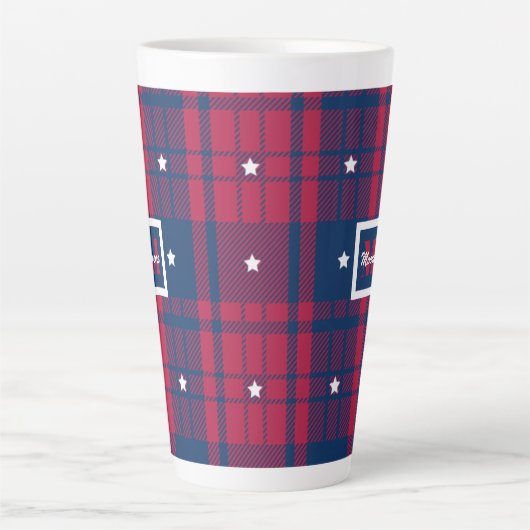 Tartan - Patriottisch - Rode Blauwe Witte Stars Latte Mok (Voorkant)