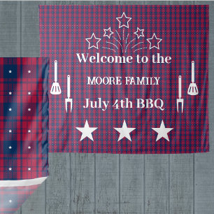 Tartan - Patriottisch - Rode Blauwe Witte Stars Wandkleed