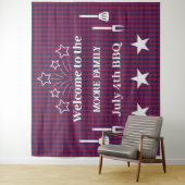 Tartan - Patriottisch - Rode Blauwe Witte Stars Wandkleed (In situ)