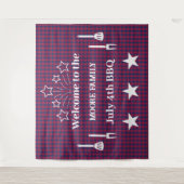 Tartan - Patriottisch - Rode Blauwe Witte Stars Wandkleed (Voorkant)