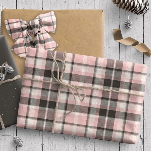 Tartan Patroon10 Roze en grijze ID210 Cadeaupapier