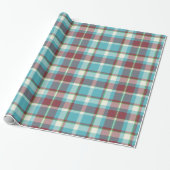 Tartan Patroon4 Turquoise en Red ID210 Cadeaupapier (Uitgerold)