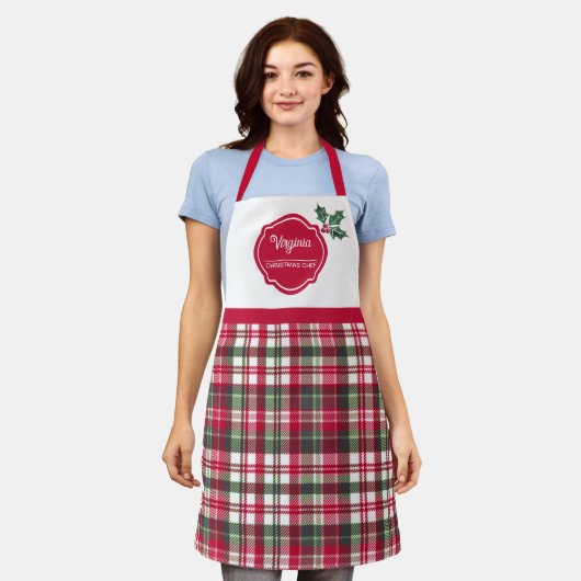Tartan-patroon en Holly Christmas-chef-Schort Schort (Gedragen)