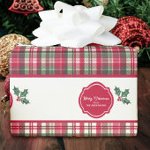 Tartan patroon en hulst gepersonaliseerde kerst cadeaupapier