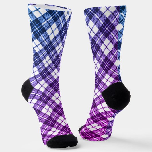 Tartan patroon feestdagen Kerstblauw paarse Sokken (Gebogen)