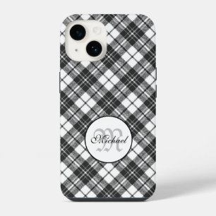 Tartan patroon Kerst zwart wit Monogram iPhone 14 Hoesje