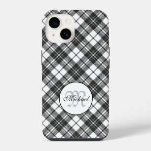 Tartan patroon Kerst zwart wit Monogram iPhone 14 Hoesje