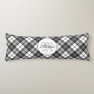 Tartan patroon Kerstmis zwart wit Monogram Lichaamskussen