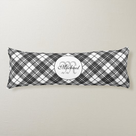 Tartan patroon Kerstmis zwart wit Monogram Lichaamskussen (Voorkant)