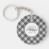 Tartan patroon Kerstmis zwart wit Monogram Sleutelhanger (Voorkant)