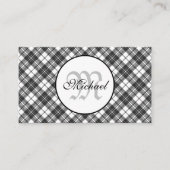 Tartan patroon Kerstmis zwart wit Monogram Visitekaartje (Voorkant)