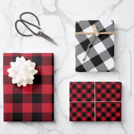 Tartan Patroon Rood Zwart Wit Elegant Klassiek Inpakpapier Vel